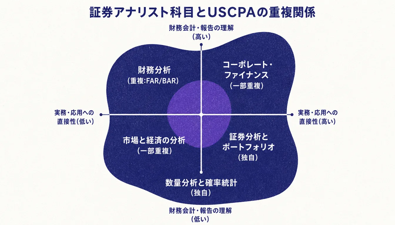 証券アナリスト試験科目とUSCPAの重複関係を示す図