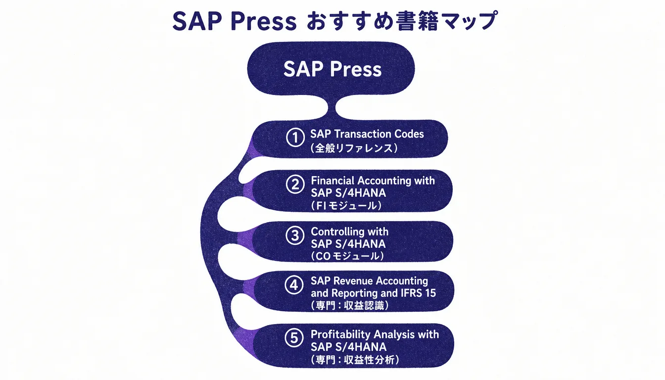 SAP Pressのおすすめ書籍5冊をカテゴリ別に整理した階層図