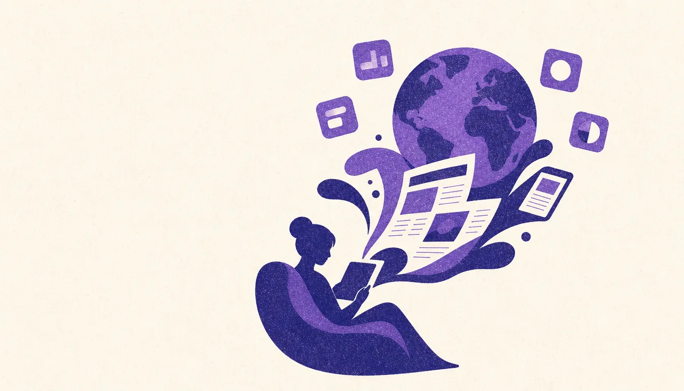 英語ニュースアプリで情報収集するイメージイラスト